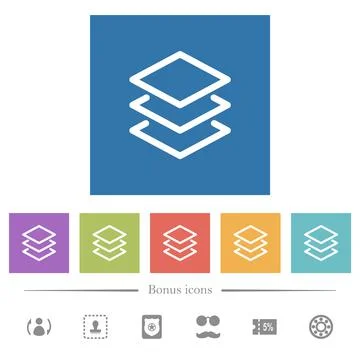 Layers flat white icons in square backgrounds Illustrazione stock