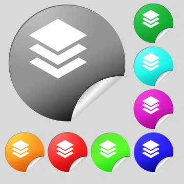 Layers icon sign. Set of eight multi colored round buttons, stickers. Vector Stock Illustration