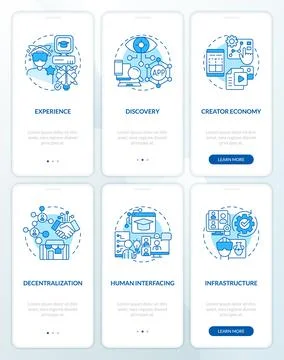 Layers of metaverse technology blue onboarding mobile app screens set Stock Illustration
