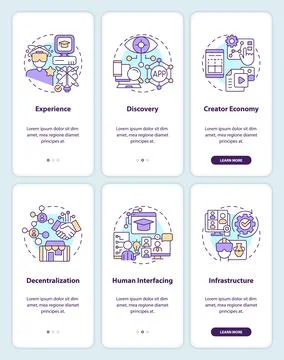 Layers of metaverse technology onboarding mobile app screens set イラスト素材