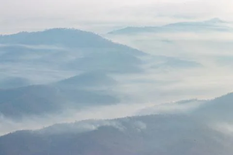 Layers of mountain with mist. Stock Photos