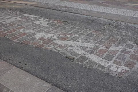 Layers of road surface made of stone, cement and asphalt Stock Photos