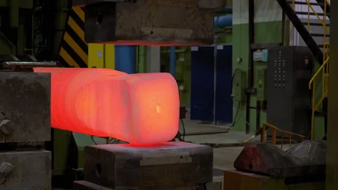 Layin forging metal hot pipe under press,pressing of billet at mechanical plant. Stock Footage 160630644