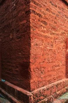 Laying brick red wall Stock Photos