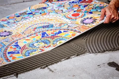 Laying floor ceramic tile Stock Photos