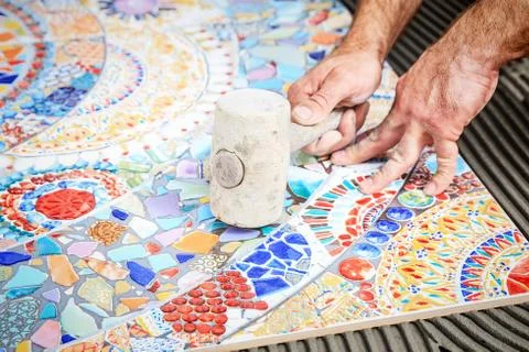 Laying floor ceramic tile Stock Photos