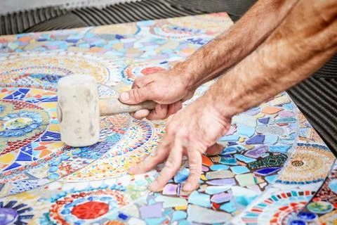 Laying floor ceramic tile Stock Photos