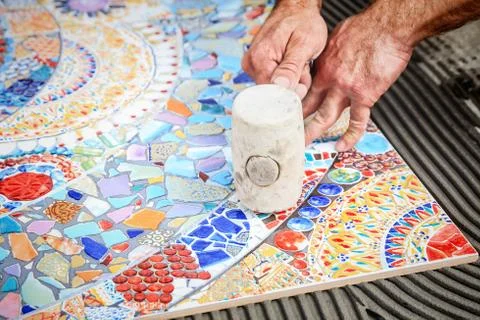 Laying floor ceramic tile Stock Photos