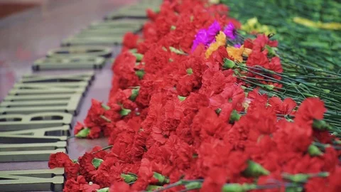 Laying flowers to the eternal fire Stock Footage 110967296