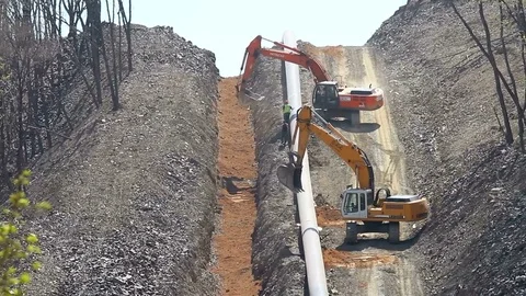 Laying a gas main in the forest in the Far East of Russia Stock Footage 77787420