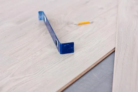 Laying laminate flooring Stock Photos