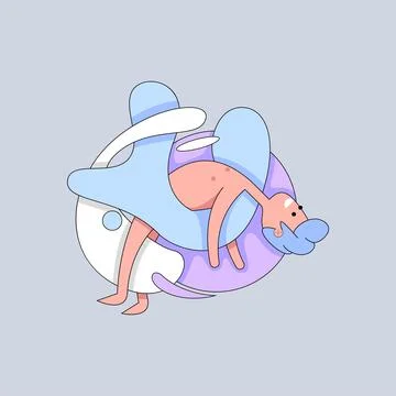 Laying man. Vector composition in outline style Stock Illustration