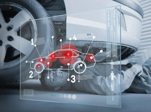 Laying mechanic consulting interface in black and white Stock Illustration