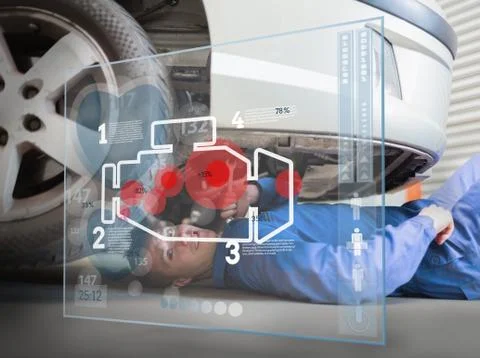Laying mechanic consulting interface with an engine Stock Illustration