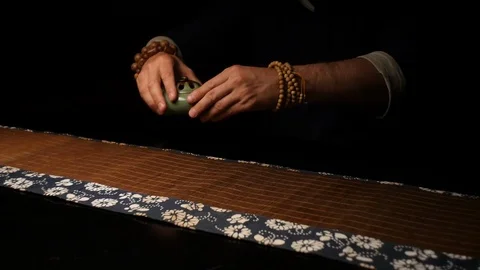 Laying objects on the mat Stock Footage 107822958