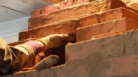 Laying oven, make a brick village stove Stock Footage 123710100