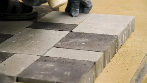 Laying paving slabs close-up Stock Footage 272300075