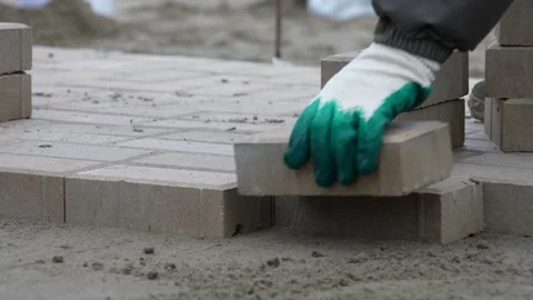 Laying paving slabs close-up. Sidewalk repair. Stock-Footage 330342993