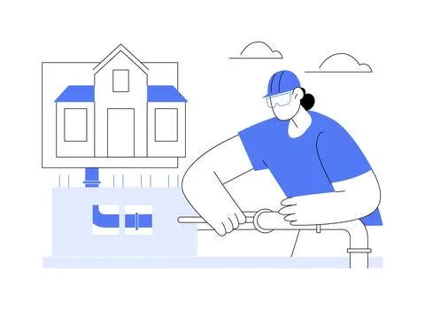 Laying pipes abstract concept vector illustration. Ilustración de archivo