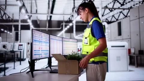 Layoff Or Resign. Factory Worker Packing Stock Footage 285881772