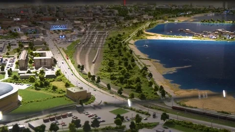 Layout of a big city in miniature Stock Footage 119501956