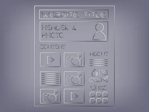 Layout of a blog or website with example sections and content Illustrazione stock