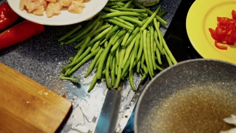 Layout of cooking ingredients on a kitchen counter Stock Footage 85064886