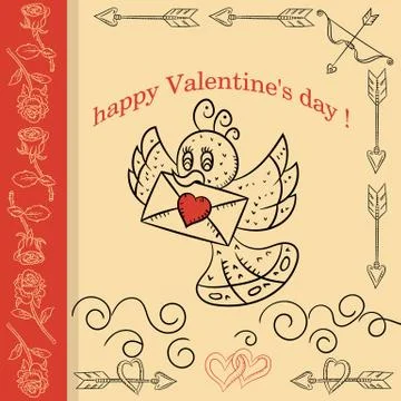 Layout design the postcard in the style of childrens scribbles on the theme o Stock Illustration