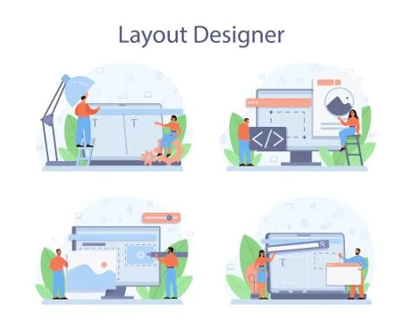 Layout designer concept set. Web development, mobile app Illustrazione stock