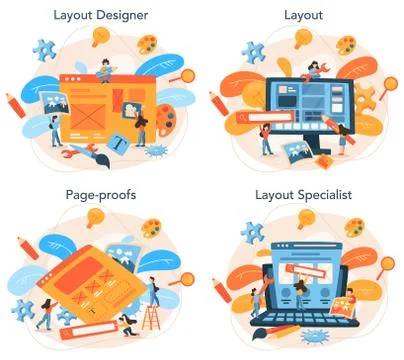 Layout designer concept set. Web development, mobile app Stock Illustration