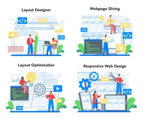 Layout designer concept set. Web development, mobile app design Stock Illustration