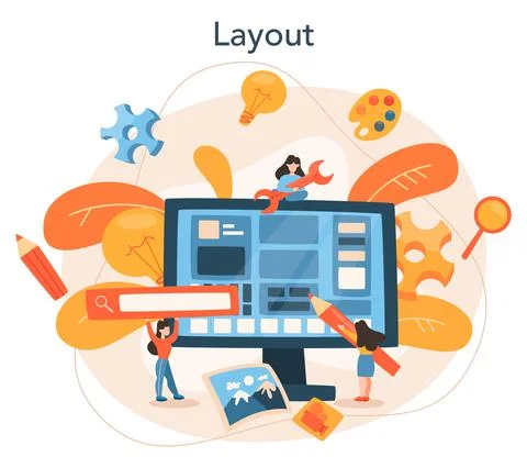 Layout designer concept. Web development, mobile app Stock Illustration