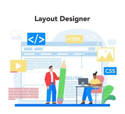 Layout designer concept. Web development, mobile app design Stock Illustration