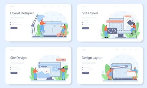 Layout designer web banner or landing page set. Web development 스톡 일러스트