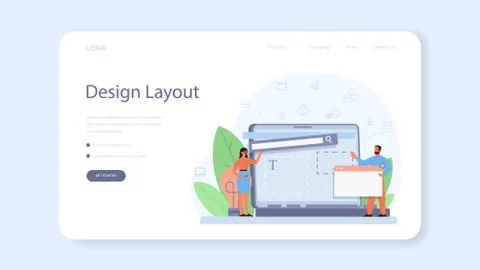 Layout designer web banner or landing page. Web development 스톡 일러스트