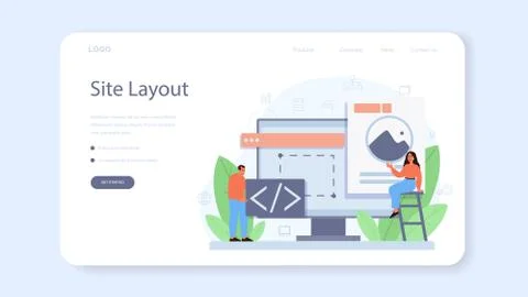 Layout designer web banner or landing page. Web development イラスト素材