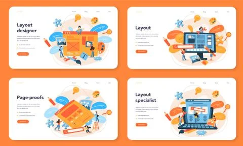 Layout designer web banner or landing page set. Web development 스톡 일러스트