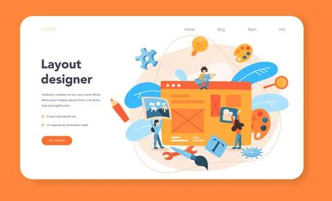 Layout designer web banner or landing page. Web development 스톡 일러스트