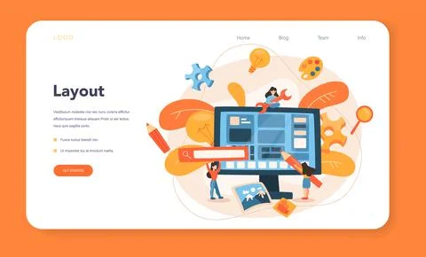 Layout designer web banner or landing page. Web development Illustrazione stock