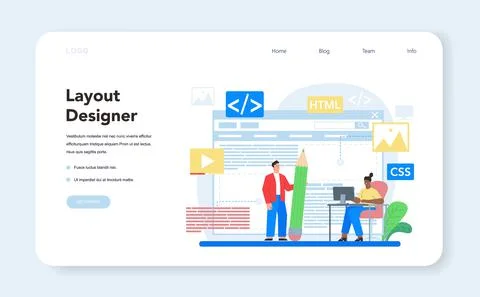 Layout designer web banner or landing page. Web development, Stock Illustration