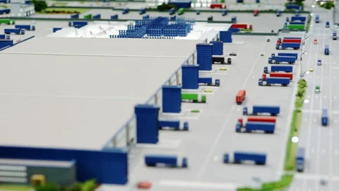 The layout of an enterprise with machines and various buildings. Stock Footage 164589552