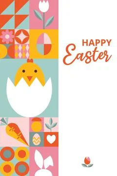 Layout festive card or poster, banner, cover for Happy Easter with text. 스톡 일러스트