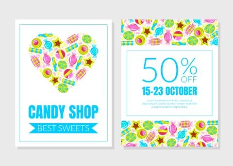 Layout of a flyer for a candy shop. Vector illustration. Stock Illustration