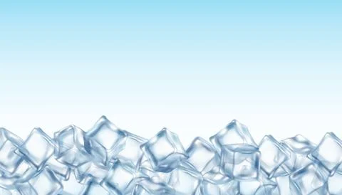 Layout with ice crystal cubes realistic vector illustration on sky background. Stockillustratie