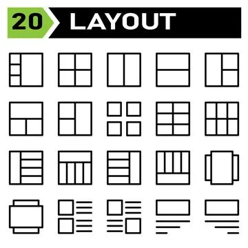 Layout icon set include layout, grid, dashboard, interface, user interface, a Stock Illustration