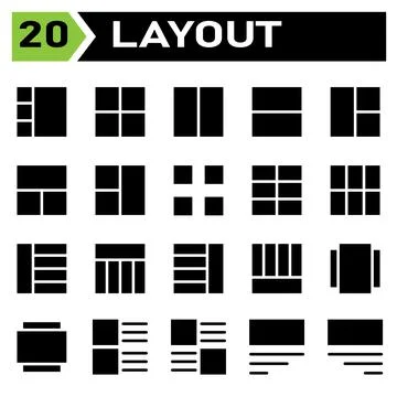Layout icon set include layout, grid, dashboard, interface, user interface, a Stock Illustration