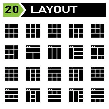 Layout icon set include layout, grid, dashboard, interface, user interface, a Illustrazione stock