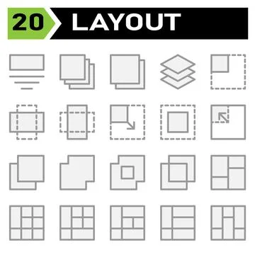 Layout icon set include layout, grid, dashboard, interface, user interface, a Stock Illustration