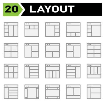 Layout icon set include layout, grid, dashboard, interface, user interface, a Stock Illustration