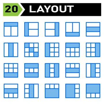 Layout icon set include layout, grid, dashboard, interface, user interface, a Stock Illustration